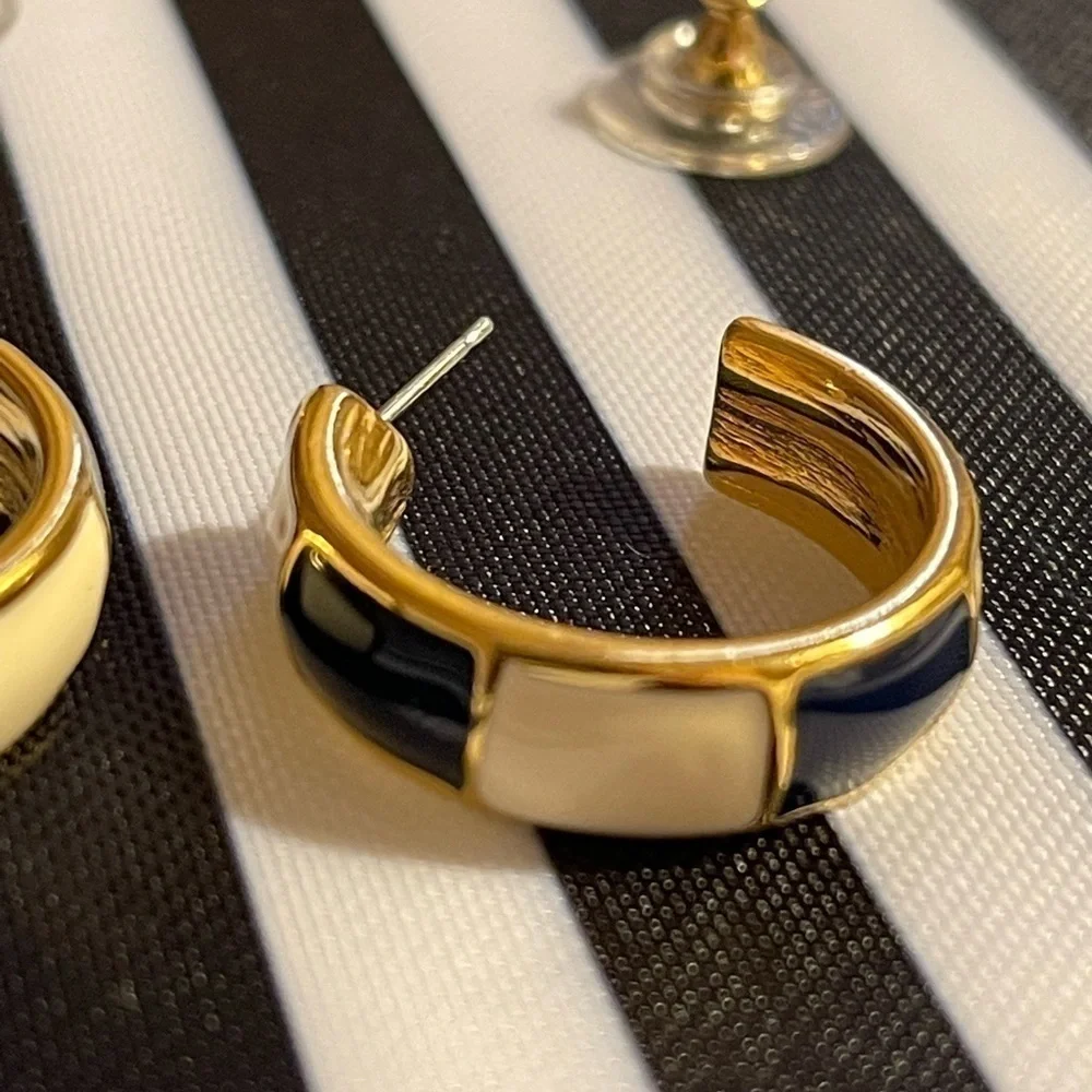 - Monet 22KT Electroplated Navy Blue & Gold Enamel 1” hoop Earrings